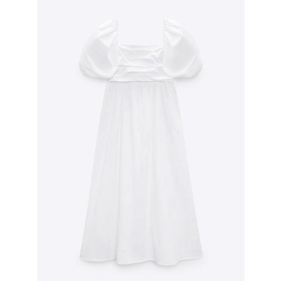 ZARA WOMAN NWT BLOGGERS FAVORITE WHITE DRAPED POPLIN DRESS SIZE LARGE - Picture 12 of 15